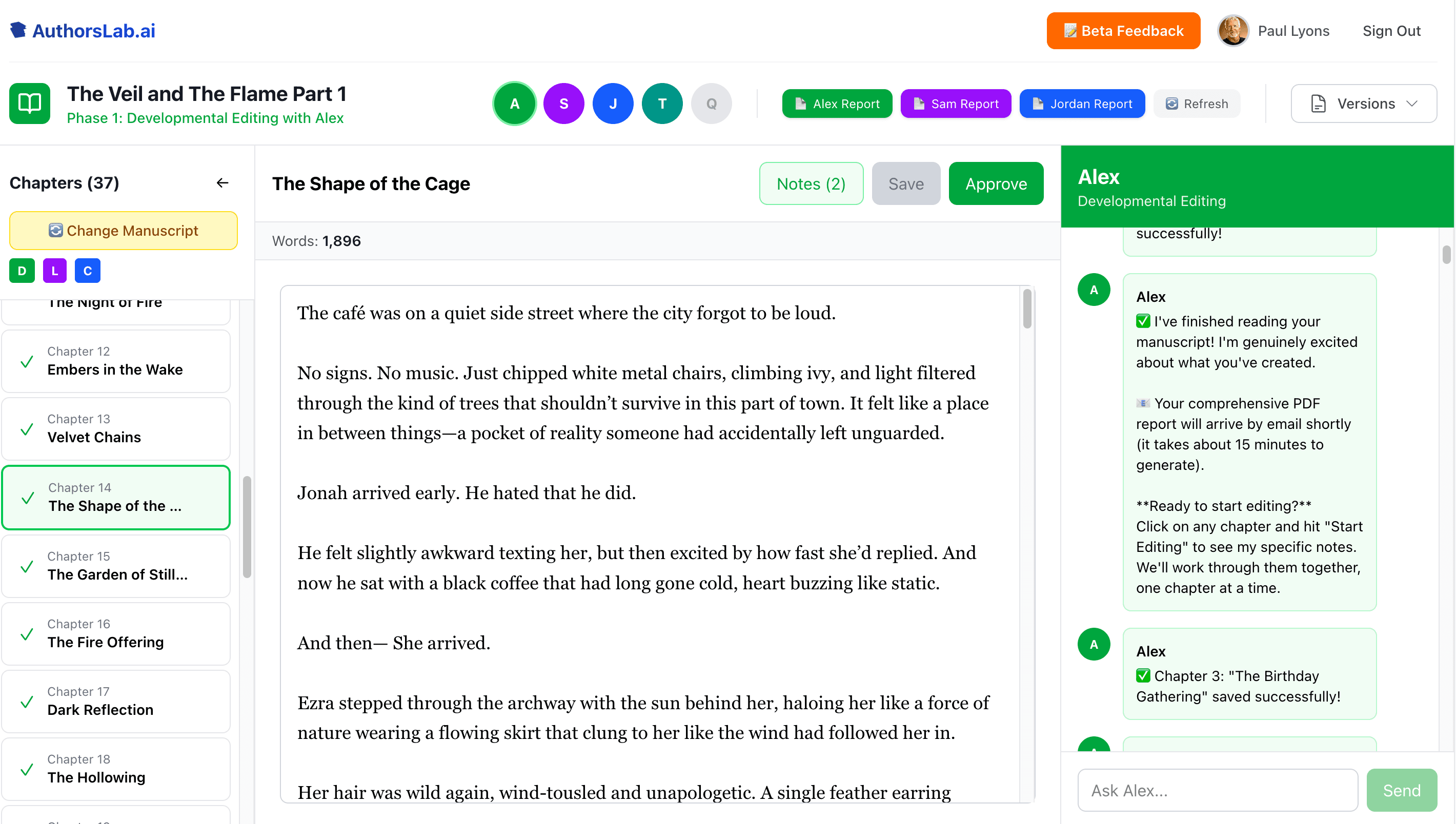 AuthorsLab Author Studio - Chat interface with AI editor
